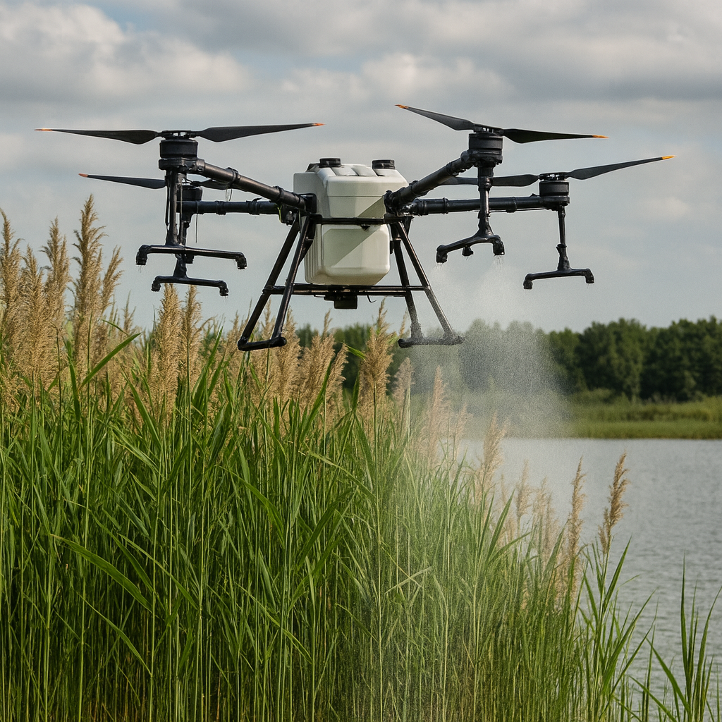Drone treating phragmites